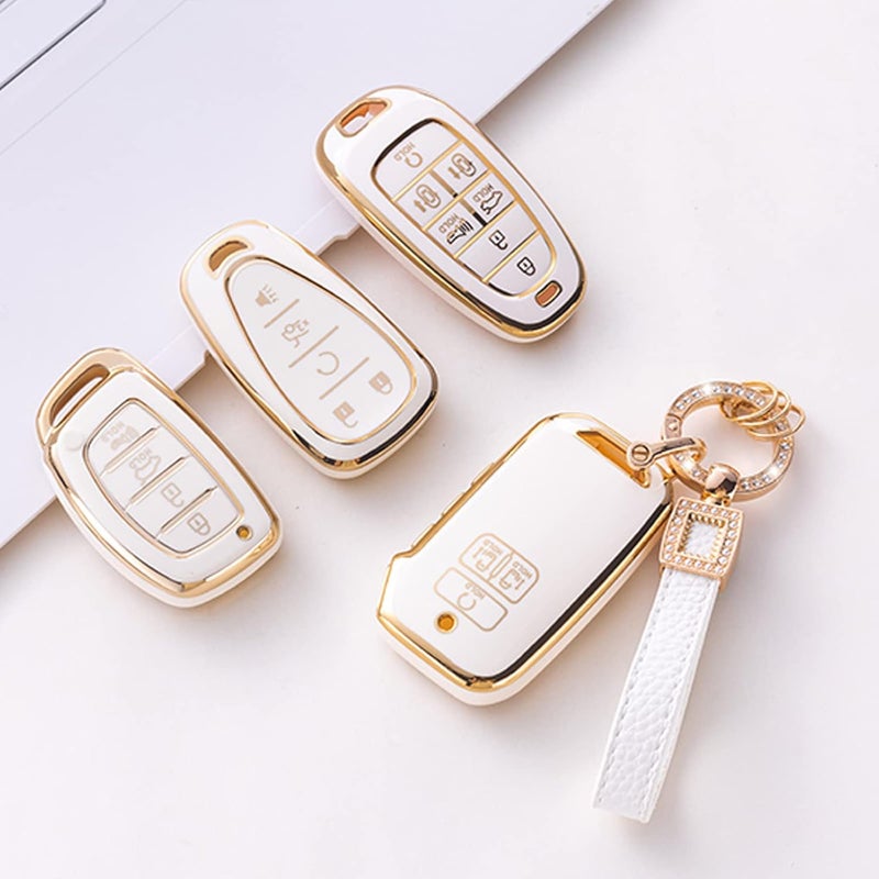 CACARLIKE for Hyundai Key Fob Cover with Leather Lanyard, Car Key Fob Case Compatible with 2023 2022 2021 2020 Hyundai Sonata Santa fe Tucson Smart Key Protector Holder - Image 5